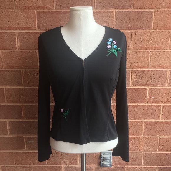 Carole Little Black Floral Embroidered Cardigan - Picture 1 of 9